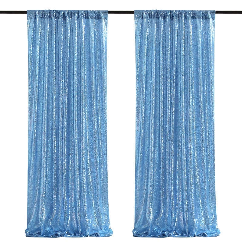 SoarDream Light Blue Sequin Backdrop Curtains,2 Panels 2FTx8FT Glitter Curtain Backdrop Party Decorations Background Drapes for Wedding Birthday Anniversary Graduation Photo Booth Decor - Image 1